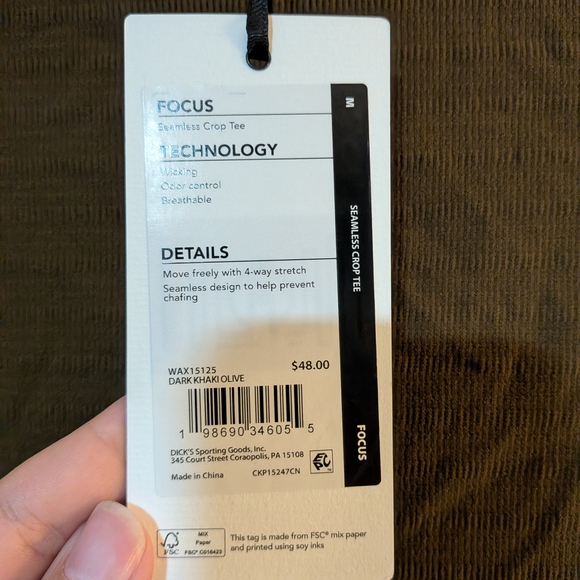 CALIA Womens Seamless Crop Short Sleeve Crewneck Wicking Olive Green Sz M NWT - Picture 3 of 4